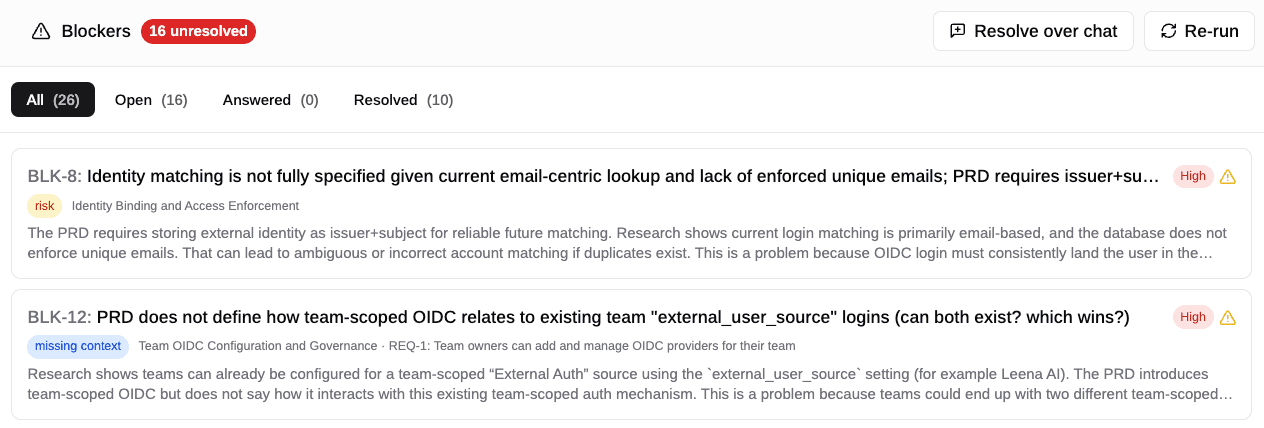 The Blocker Analysis listing flagged blockers with their type and High, Medium, or Low severity